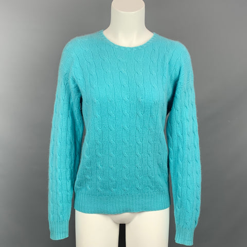 RALPH LAUREN Black Label Taille S Aqua Cable Knit Pull en cachemire