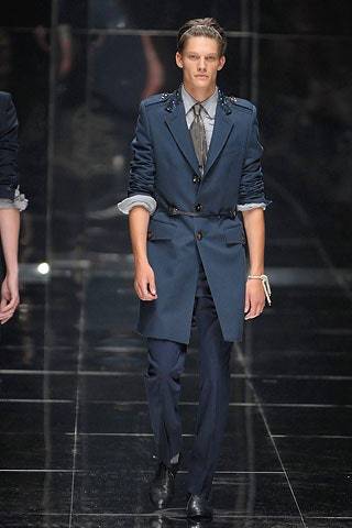 BURBERRY PRORSUM Spring 2007 Size 38 Navy Cotton / Wool Crystal Embellished Peacoat Coat
