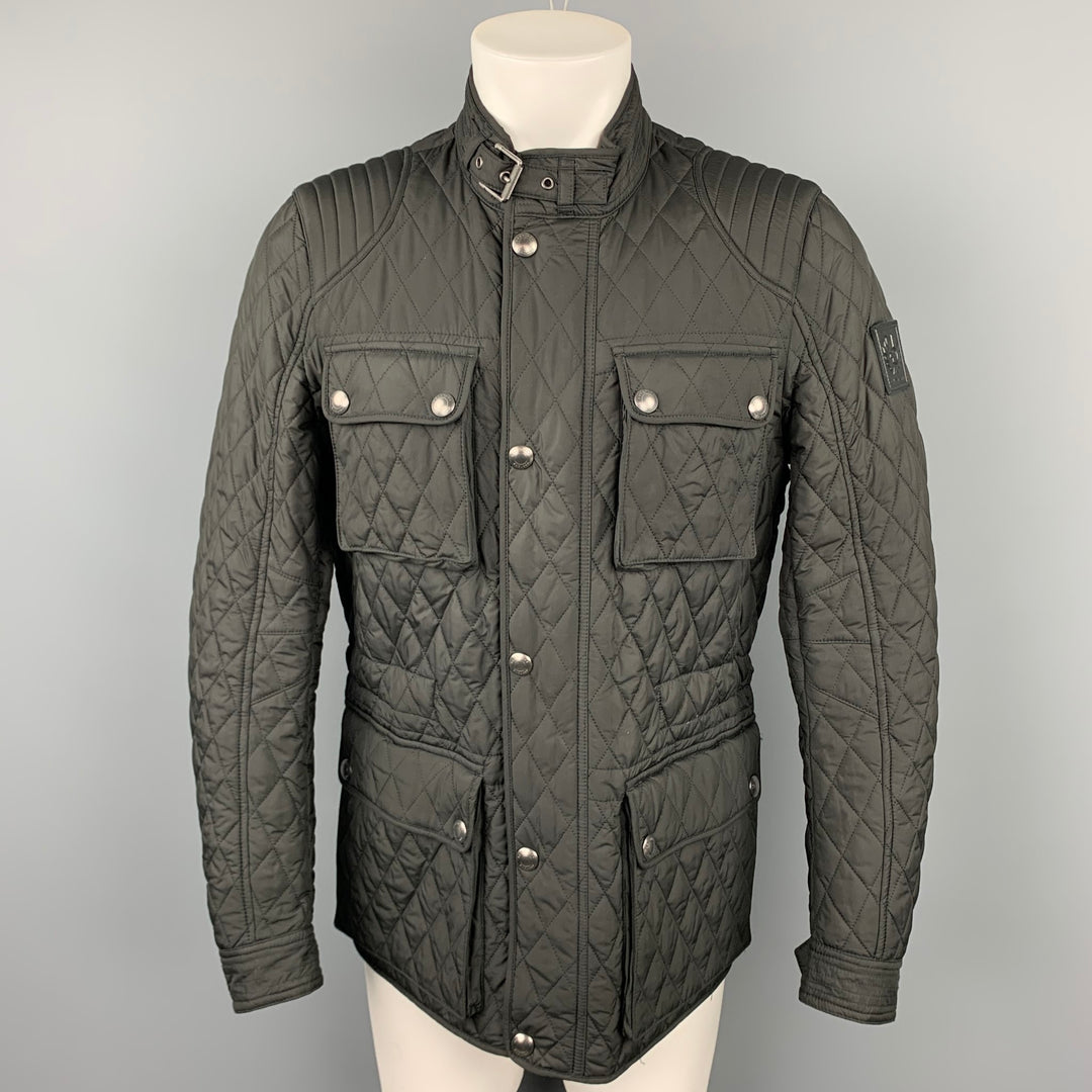 BELSTAFF Size 40 Black Quilted Polyester Zip & Snaps Jacket