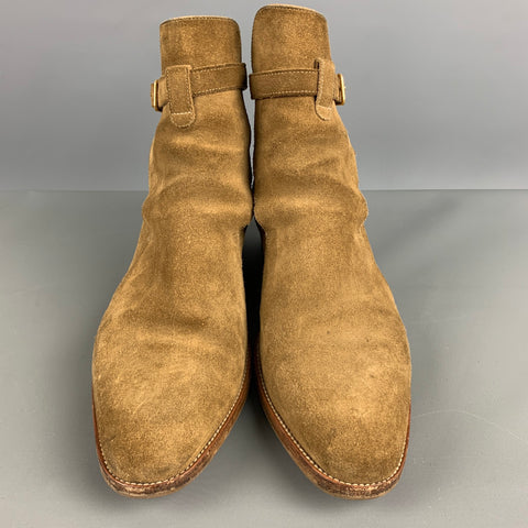 SAINT LAURENT Size 7 Tan Solid Leather Ankle Boots