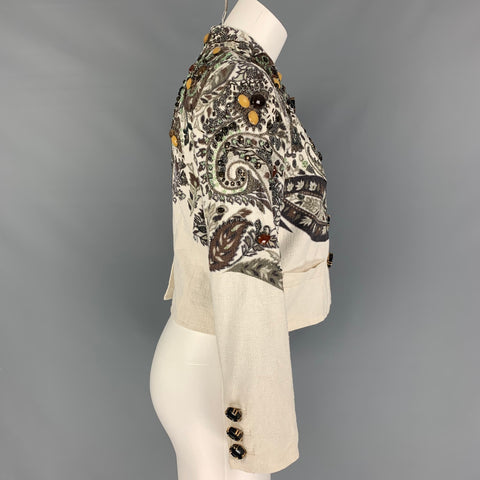 ETRO Talla 8 Chaqueta de cachemira en mezcla de lino multicolor beige