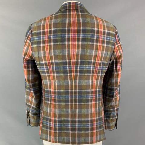 ETRO Chest Size 44 Regular Multi-Color Plaid Linen &  Cotton Sport Coat