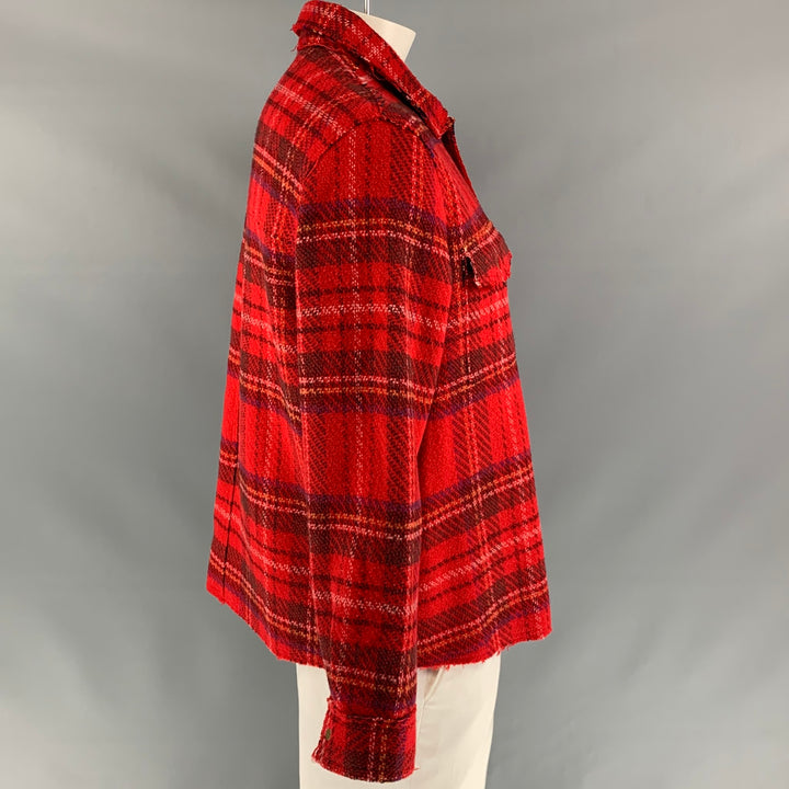 OPENING CEREMONY Size XL Red & Black Plaid Wool Snaps Long Sleeve Shirt Jacket
