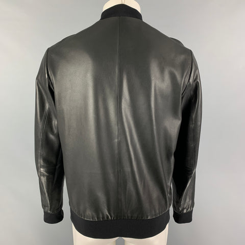 THEORY Size M Black Leather Bomber Jacket
