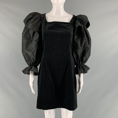 ISA ARFEN Taille 14 Robe de cocktail à manches longues en velours de coton élasthanne noir