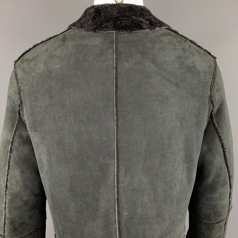 JIL SANDER Taille 38 Manteau long en cuir texturé à revers cranté noir