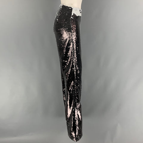 MSGM Size S Black White Polyester Blend Sequined Side Zipper Dress Pants