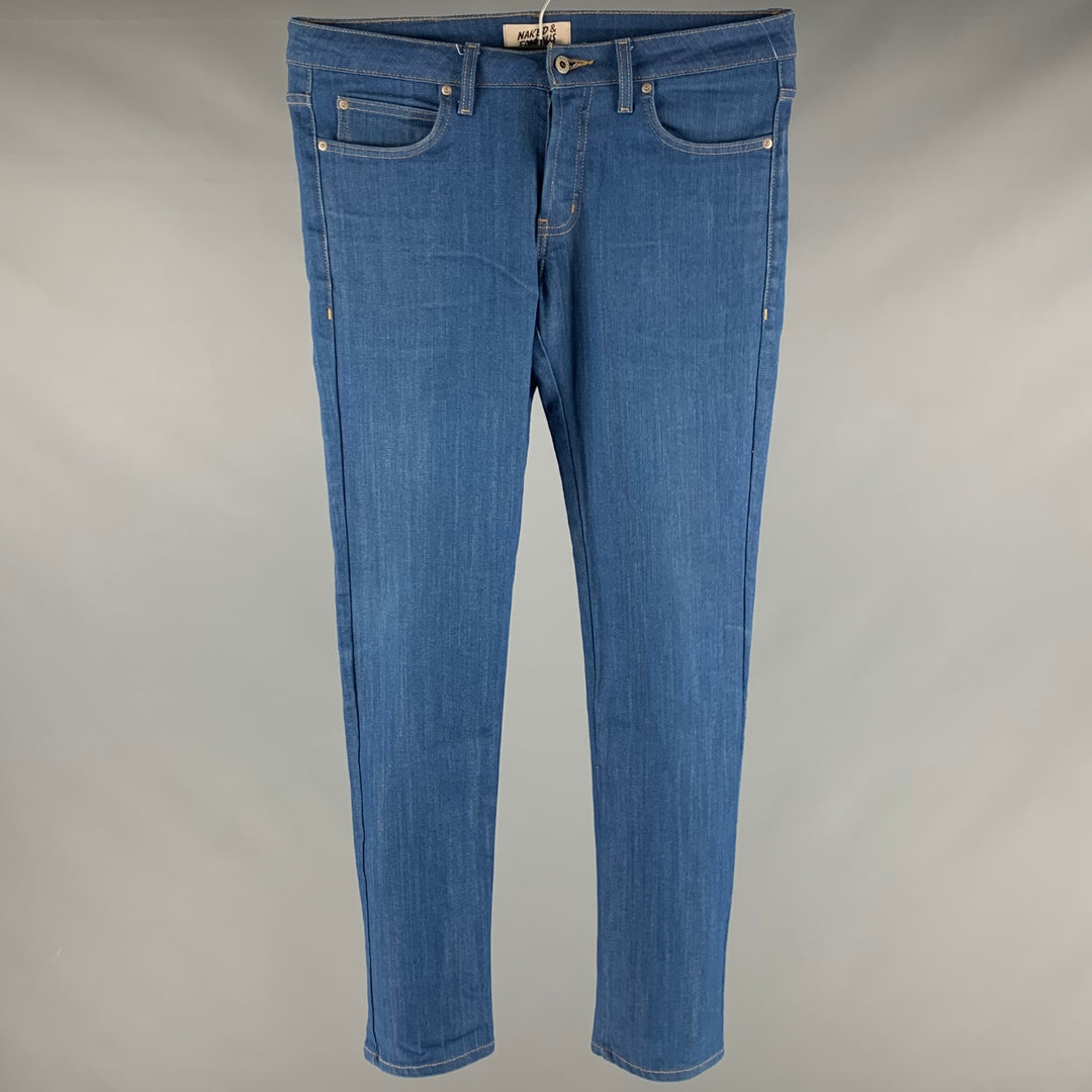 NAKED AND FAMOUS Size 34 Blue Contrast Stitch Cotton Elastane Jeans