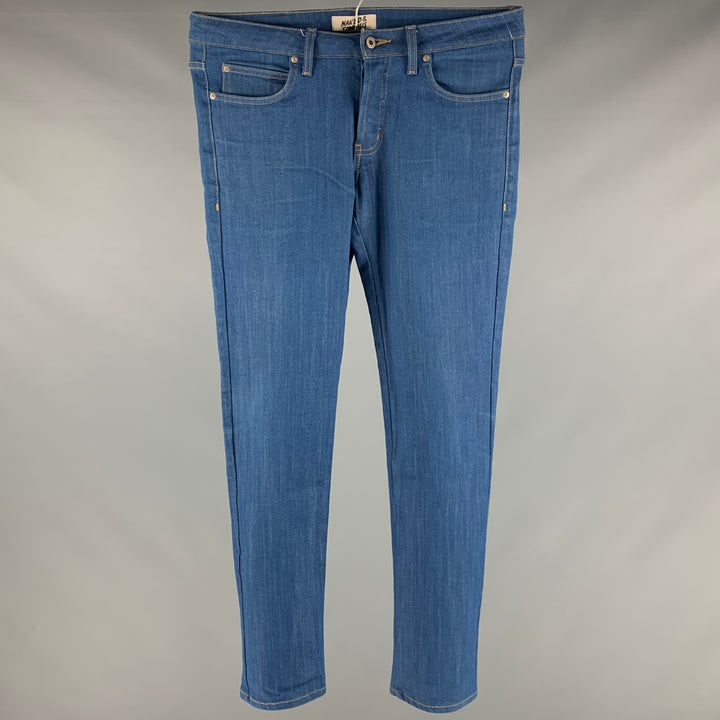 NAKED AND FAMOUS Size 34 Blue Contrast Stitch Cotton Elastane Jeans