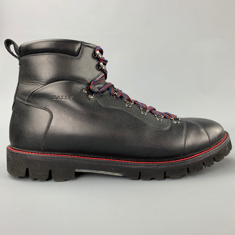 BALLY Charli Size 11 Black Contrast Stitch Leather Fur Ankle Hiking Boots
