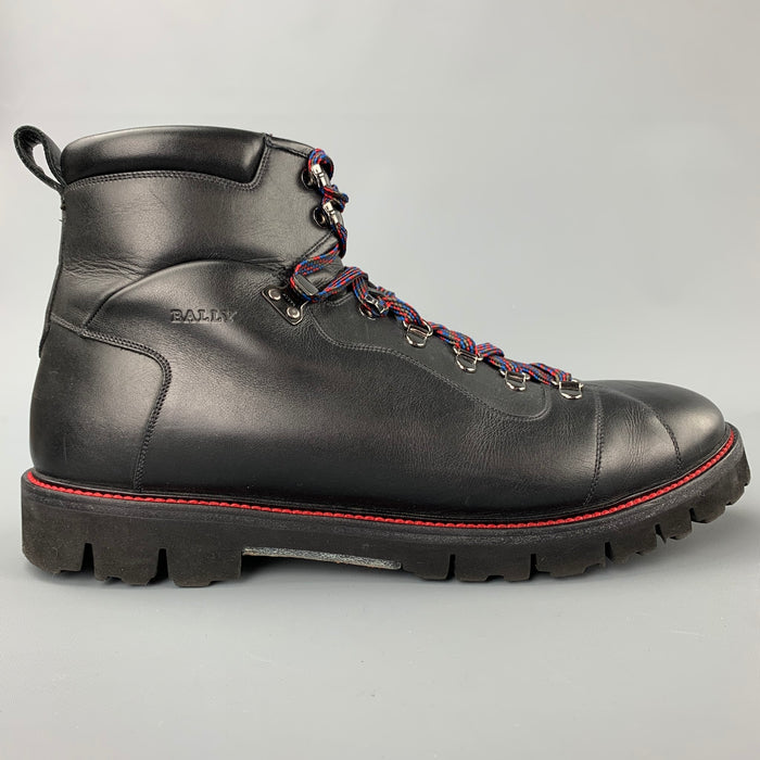 BALLY Charli Size 11 Black Contrast Stitch Leather Fur Ankle Hiking Boots