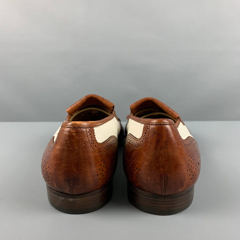 COLE HAAN Size 9.5 Brown Cream Perforated Leather Penny Loafers