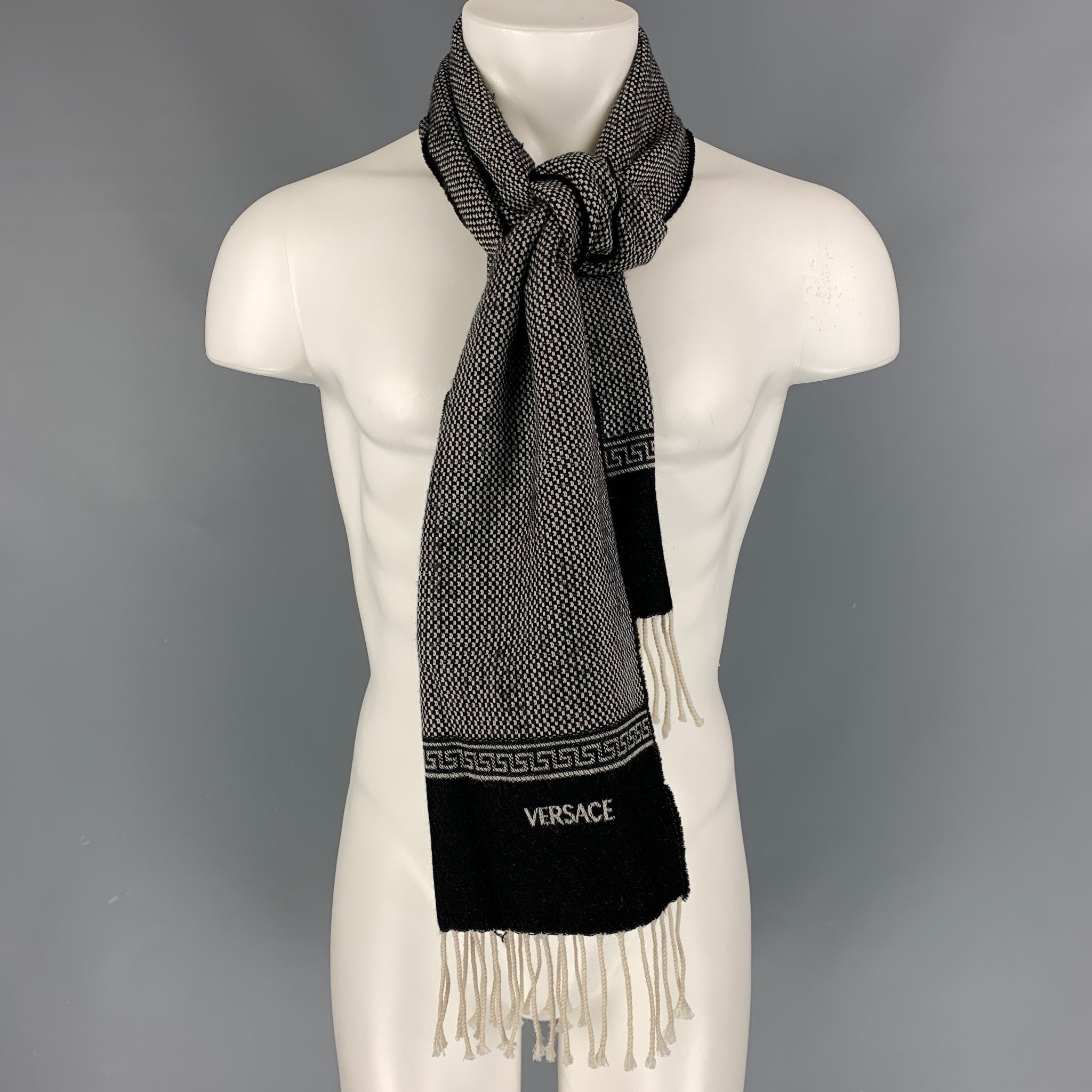 VERSACE Black & White Knitted Wool Scarf – Sui Generis Designer