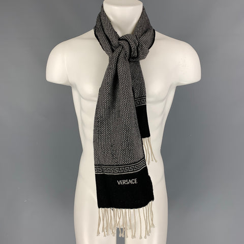 VERSACE Black & White Knitted Wool Scarf