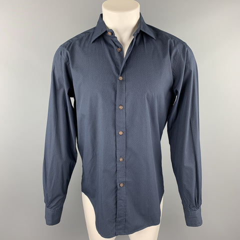 KOIKE Size M Navy Print Cotton Button Up Long Sleeve Shirt