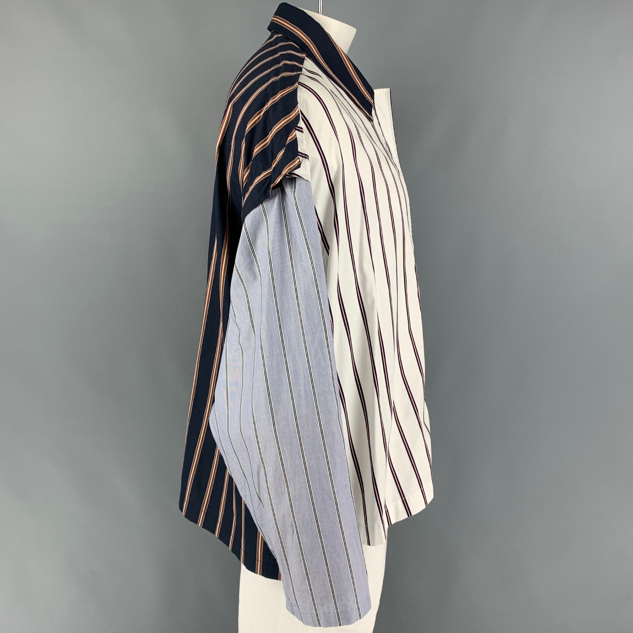 N. HOOLYWOOD Multi-Color Stripe Cotton Zip Up Long Sleeve Big Shirt