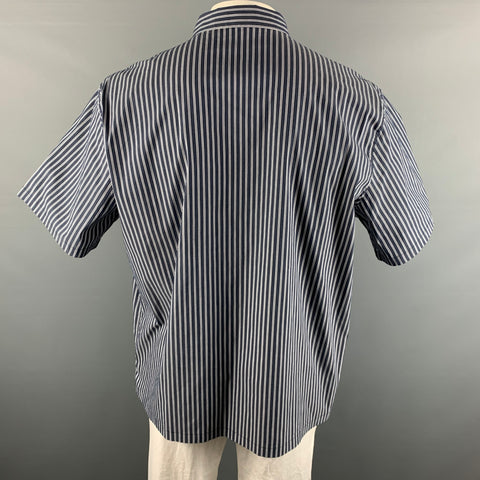 THEORY Size XXL Black White Stripe Cotton Blend One pocket Short Sleeve Shirt