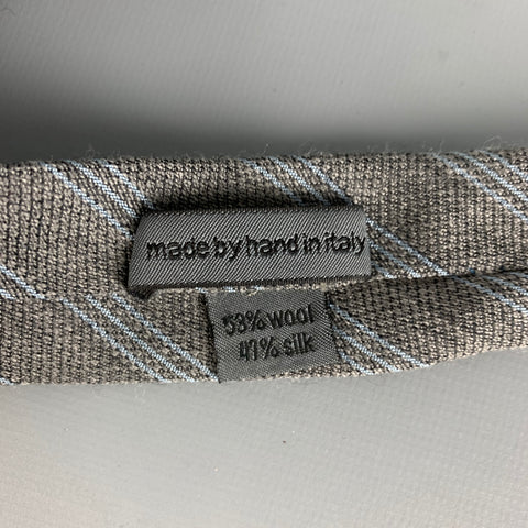 JOHN VARVATOS Grey Light Blue Diagonal Stripe Wool Silk Tie