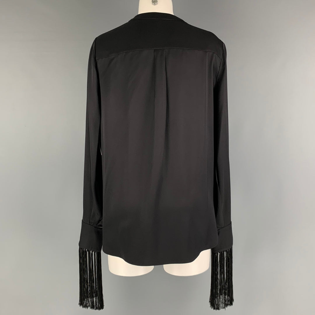 ALEXANDER MCQUEEN Size 4 Black Silk Solid Open Collar Blouse