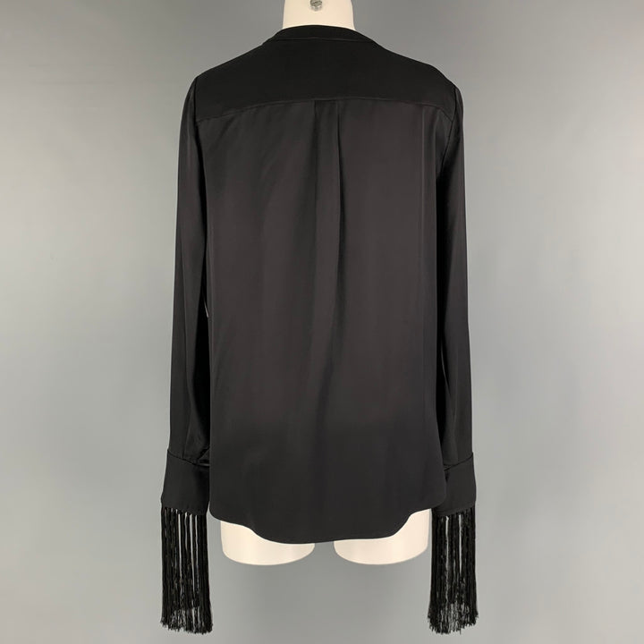 ALEXANDER MCQUEEN Size 4 Black Silk Solid Open Collar Blouse