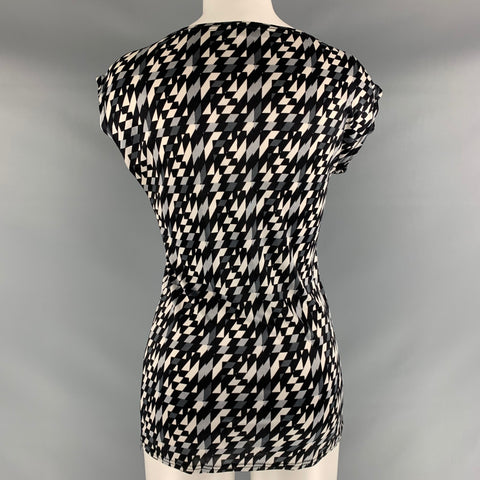 FENDI Size 8 Black & White Nylon Graphic Casual Top