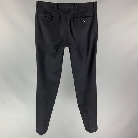 DRIES VAN NOTEN Size 30 Black Textured Cotton / Wool Straight Dress Pants