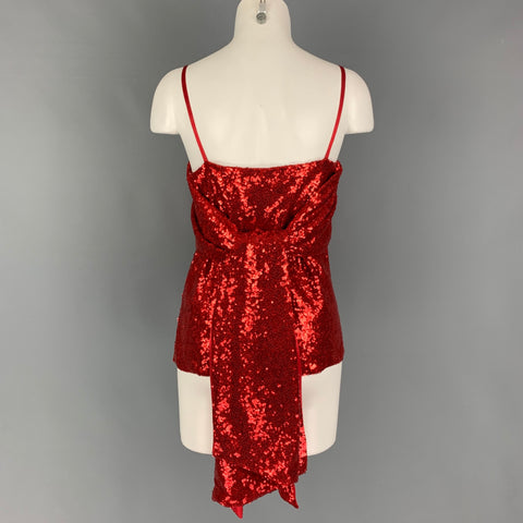 PRABAL GURUNG Size 2 Red Polyester Sequined Draped Dress Top