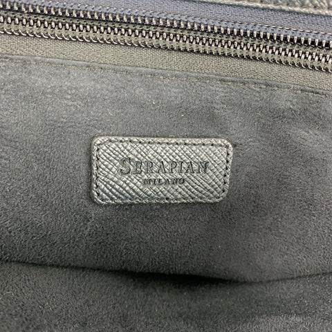 SERAPIAN Textured Navy Leather Top Handles Satchel Tote