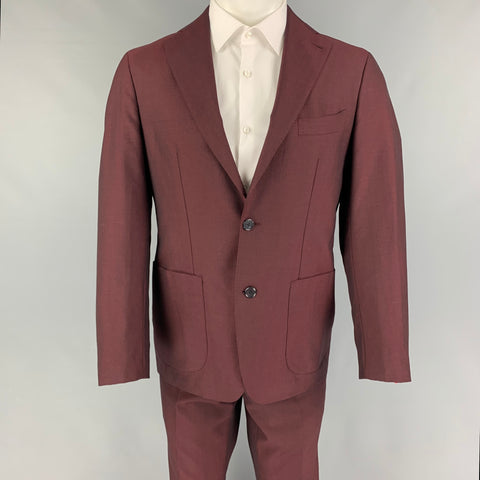 SUIT SUPPLY Size 36 Burgundy Wool Mohair Notch Lapel Suit