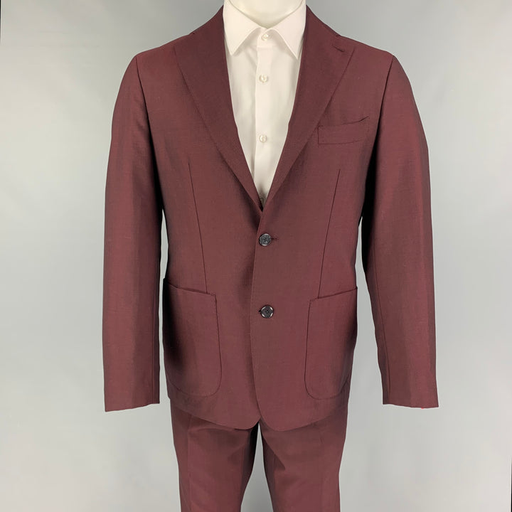 SUIT SUPPLY Size 36 Burgundy Wool Mohair Notch Lapel Suit