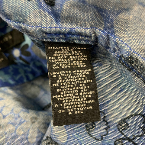 MARC by MARC JACOBS Size XL Blue Grey Floral Cotton Shrunken Fit Short Sleeve Shirt