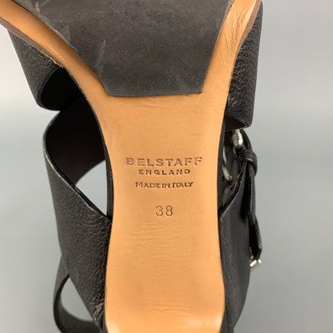 BELSTAFF Size 8 Black Pebble Grain Leather Ashton Sandals