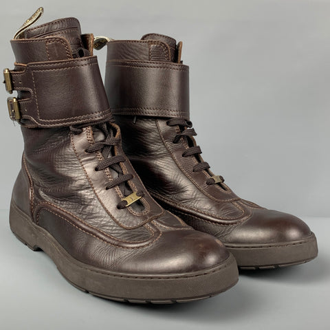 LOUIS VUITTON Size 11 Brown Leather Lace Up & Belt Boots