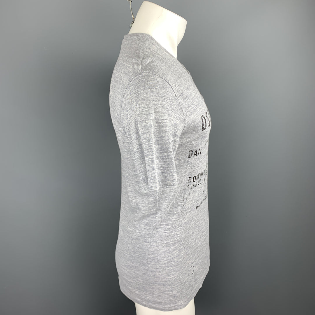 DSQUARED2 Size M Grey Heather Cotton Blend V-Neck T-shirt