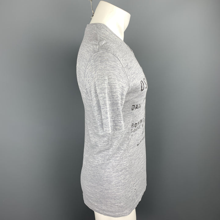 DSQUARED2 Talla M Camiseta de mezcla de algodón gris jaspeado con cuello en V