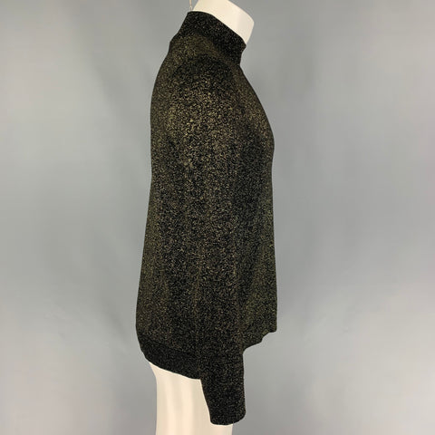 CALVIN KLEIN Size M Black Gold Metallic Rayon Blend Mock Neck Pullover