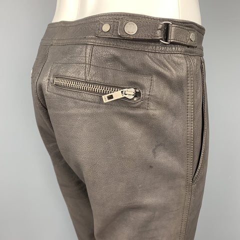 RUFFO Size 34 Taupe Textured Leather Knee Pad Biker Pants