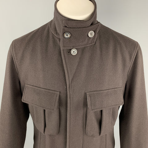 GUCCI Chest Size 38 Brown Wool Peak Lapel Hidden Buttons Back Pockets Jacket