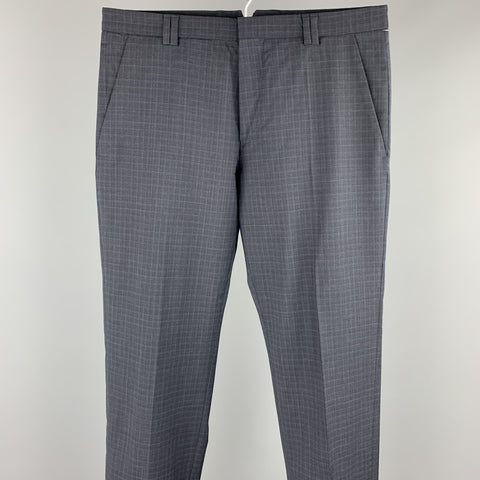 HUGO BOSS Size 28 Navy Plaid Virgin Wool Dress Pants