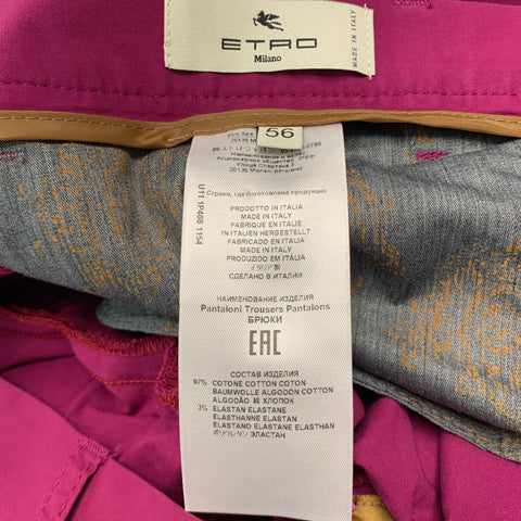 ETRO Pantalones de vestir con cremallera y elastano de algodón liso frambuesa talla 38