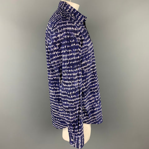 MARNI Size XL Navy & White Print Cotton Button Up Long Sleeve Shirt