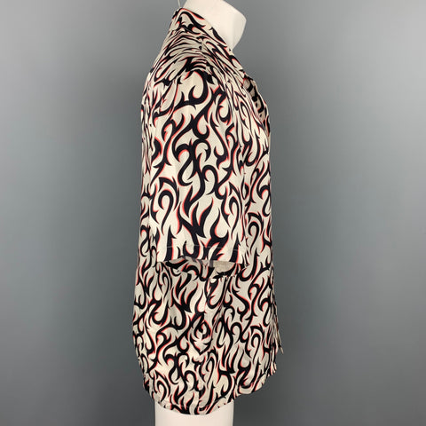 ALEXANDER WANG Size S White & Black Abstract Silk Camp Oversized Short Sleeve Shirt