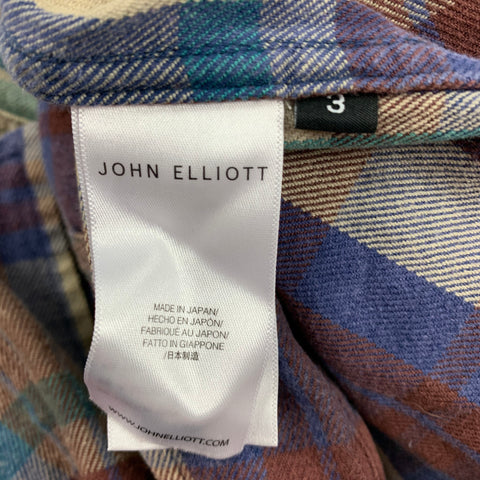 JOHN ELLIOTT Camisa corta de manga larga de algodón cepillado a cuadros multicolor talla L
