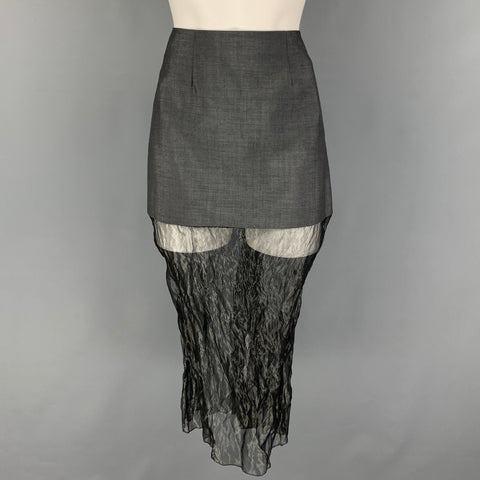 PRADA FW 22 Size 0 Grey Silver Mohair Blend Muslin Midi Skirt