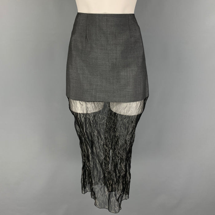 PRADA FW 22 Size 0 Grey Silver Mohair Blend Muslin Midi Skirt