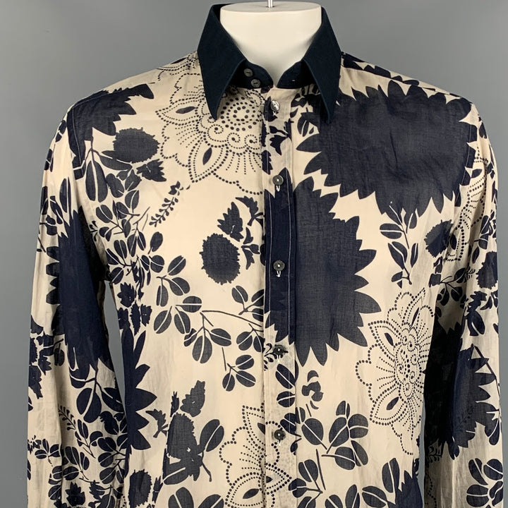 DOLCE &amp; GABBANA Camisa de manga larga de corte entallado de algodón floral color topo y negro talla L