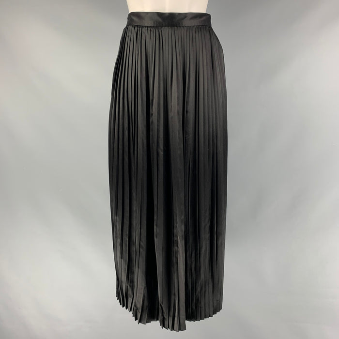CHRISTIAN DIOR Size 6 Black Silk Pleated Mid-Calf Skirt