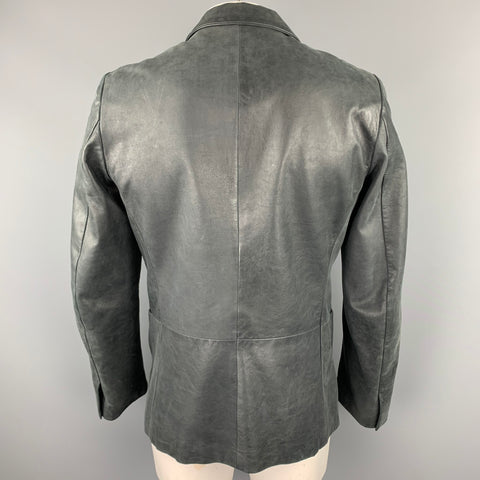 JIL SANDER Taille 44 Veste à revers cranté en cuir vieilli au charbon de bois