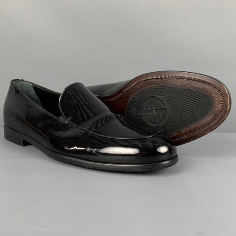 GIORGIO ARMANI Size 8.5 Black Leather Slip On Loafers