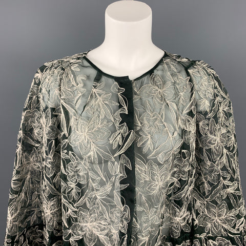 DRIES VAN NOTEN Size 6 Silver & Black Embroidered Silk Jacket